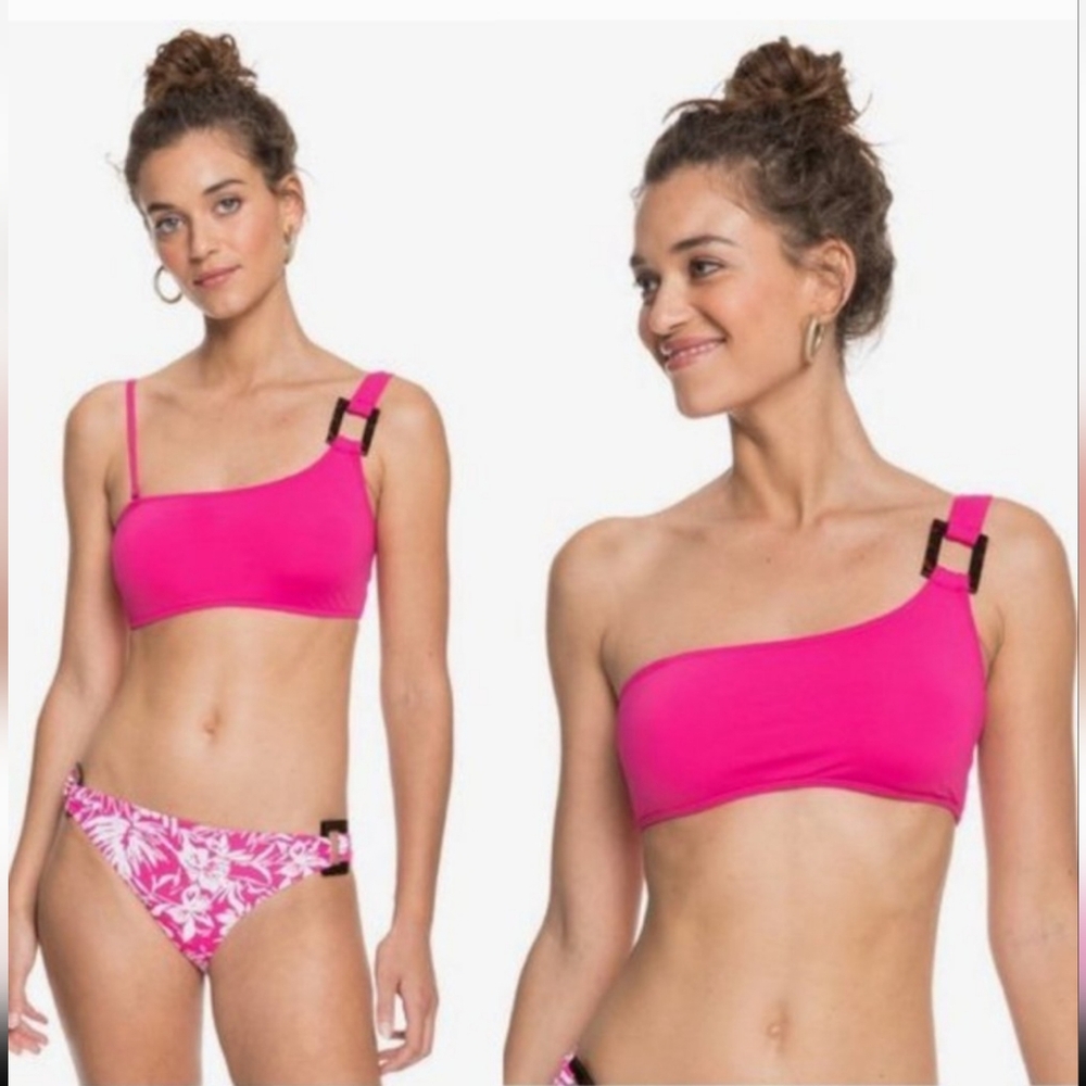NWT $50 ROXY One Shoulder Tortise PINK  BIKINI SURF TOP M